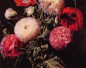 Still Life with Pink Red and White Poppies - 约翰·劳伦茨·延森